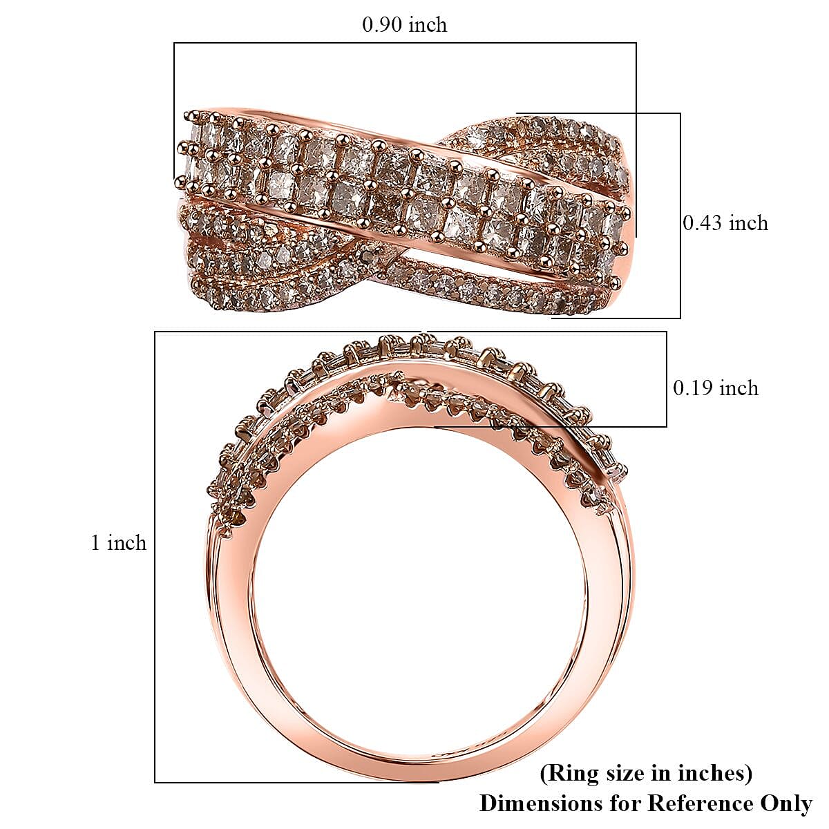 Natural Champagne Diamond 1.00 ctw Bridge Over Ring in 18K Vermeil Rose Gold Sterling Silver (Size 10.0) image number 5
