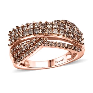 D'Joy Natural Champagne Diamond 1.00 ctw Bridge Over Ring in 18K Vermeil Rose Gold Sterling Silver (Size 6.0)