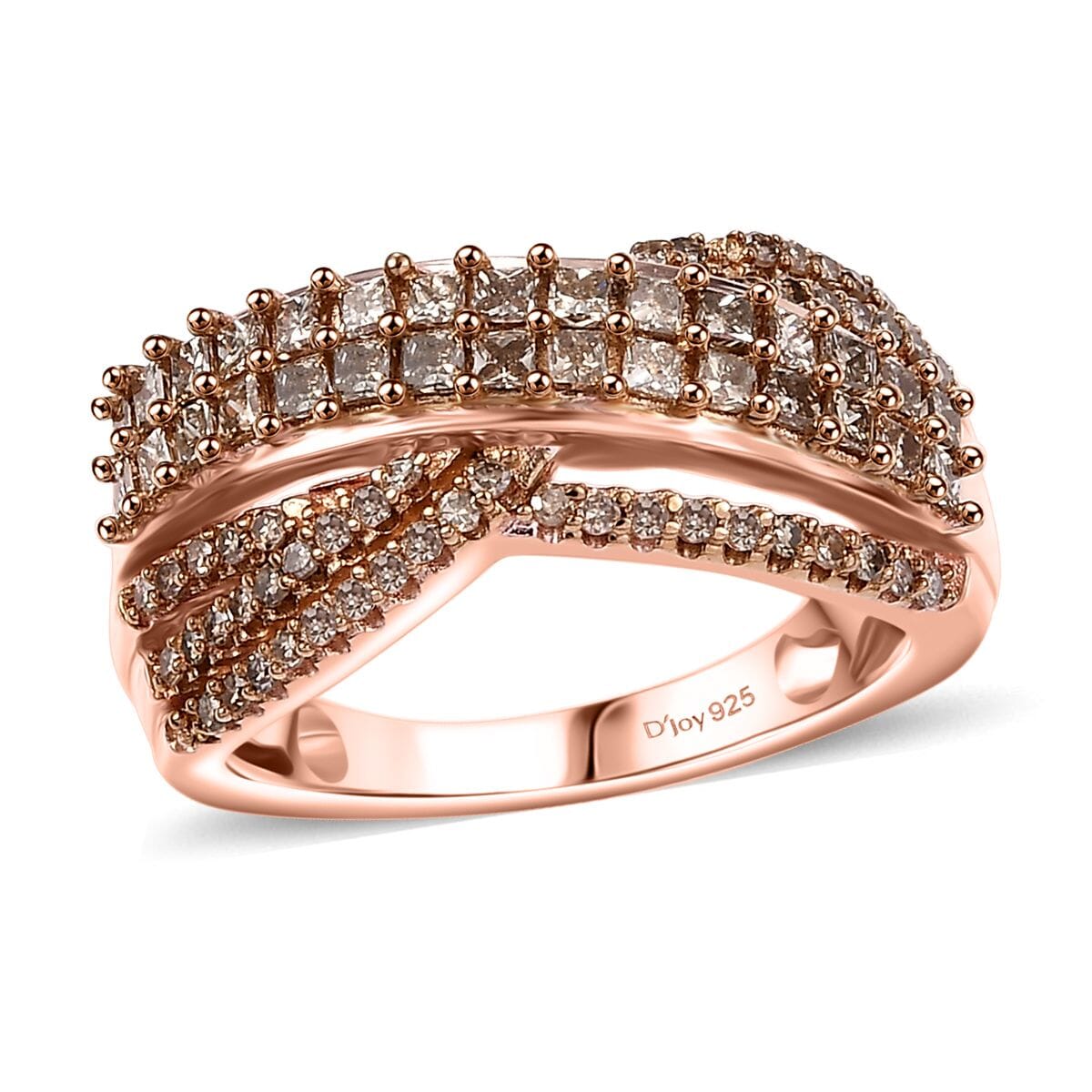 Natural Champagne Diamond 1.00 ctw Bridge Over Ring in 18K Vermeil Rose Gold Sterling Silver (Size 8.0) image number 0