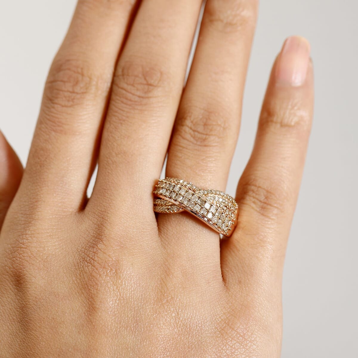 Natural Champagne Diamond 1.00 ctw Bridge Over Ring in 18K Vermeil Rose Gold Sterling Silver (Size 8.0) image number 2