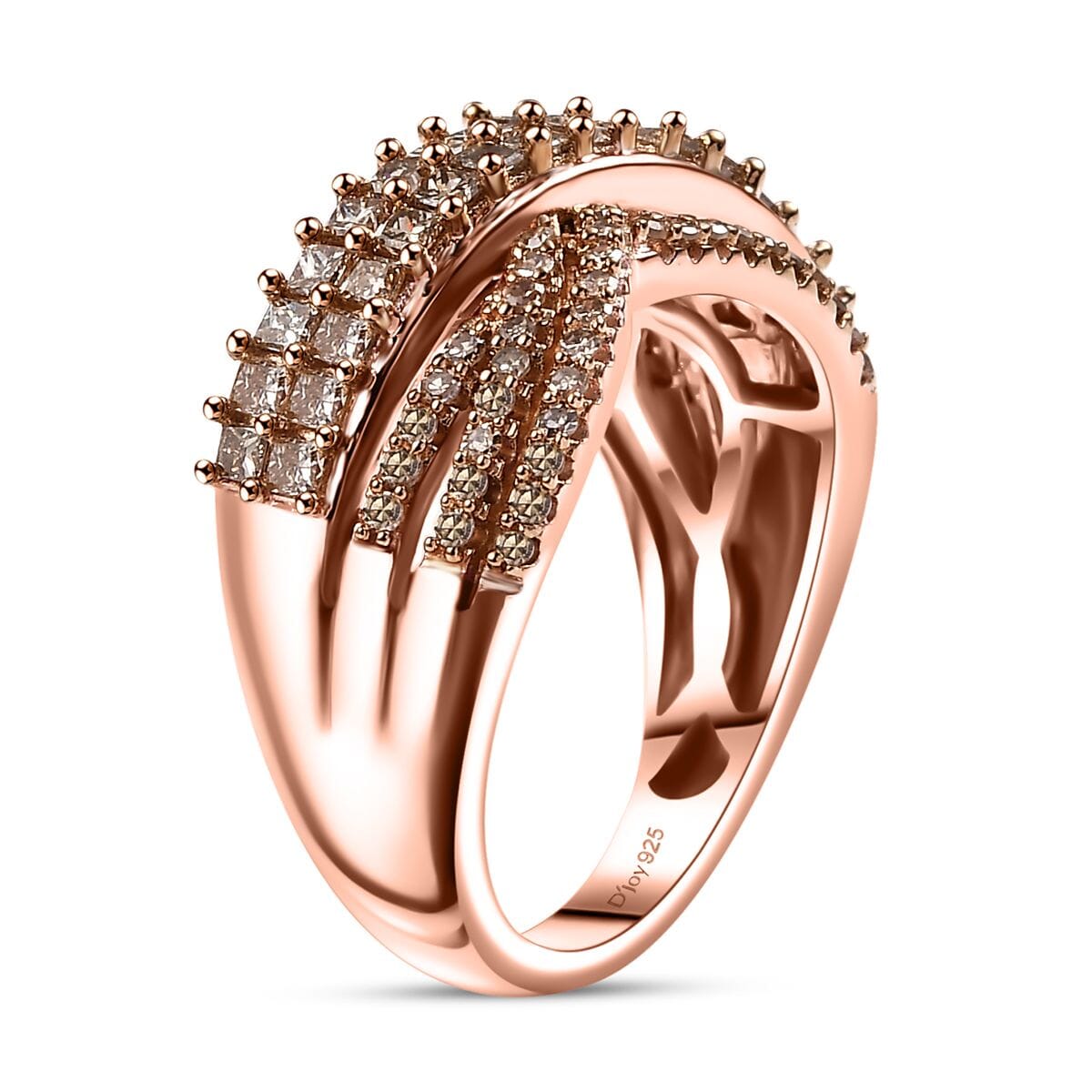 Natural Champagne Diamond 1.00 ctw Bridge Over Ring in 18K Vermeil Rose Gold Sterling Silver (Size 8.0) image number 3