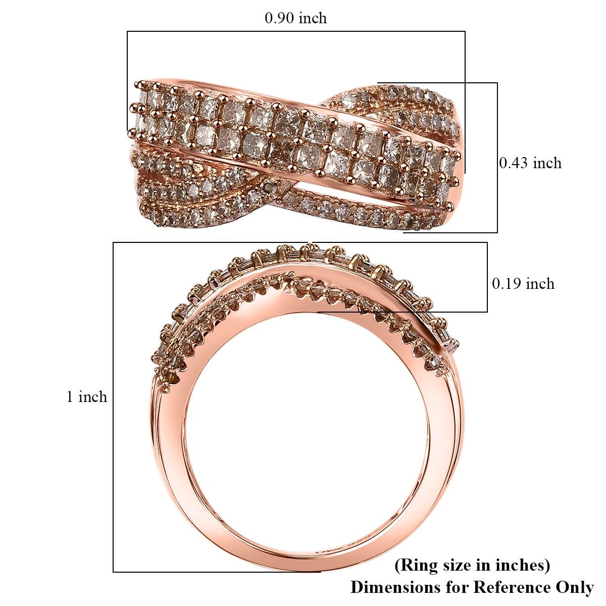 Natural Champagne Diamond 1.00 ctw Bridge Over Ring in 18K Vermeil Rose Gold Sterling Silver (Size 8.0) image number 5