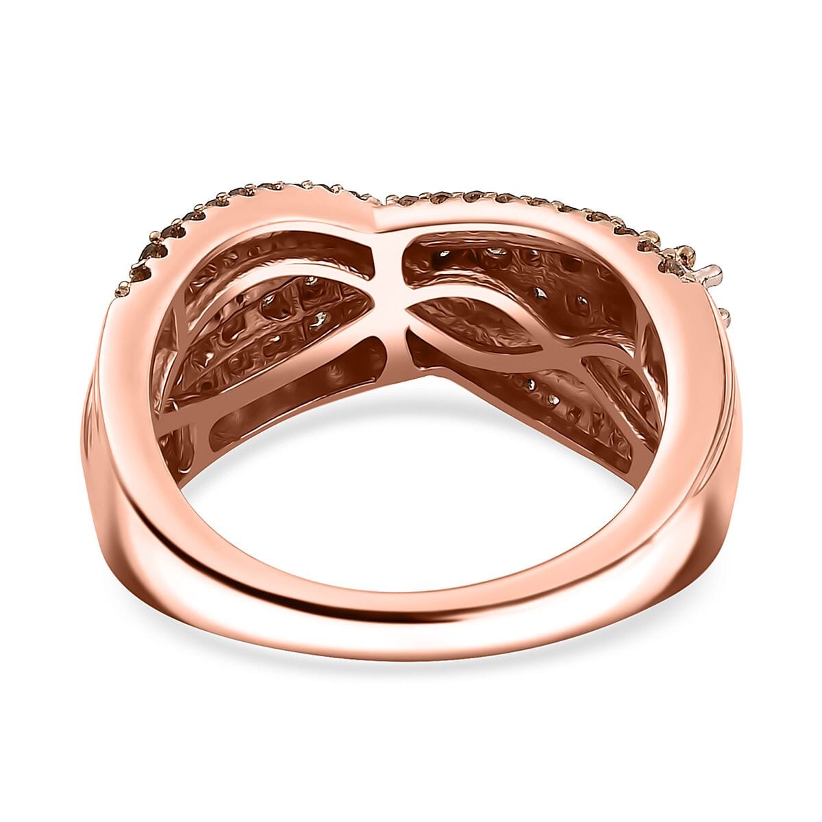 D'Joy Natural Champagne Diamond 1.00 ctw Bridge Over Ring in 18K Vermeil Rose Gold Sterling Silver (Size 9.0) image number 4