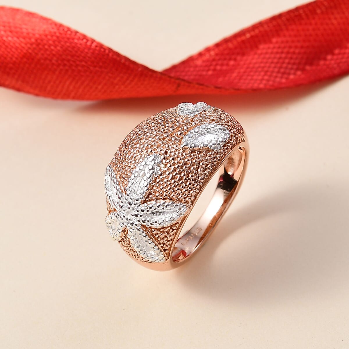 Karis Natural Champagne Diamond Accent Starfish Ring in 18K RG Plated (Size 8.0) image number 1