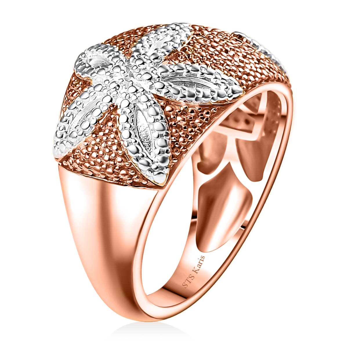 Karis Natural Champagne Diamond Accent Starfish Ring in 18K RG Plated (Size 8.0) image number 3
