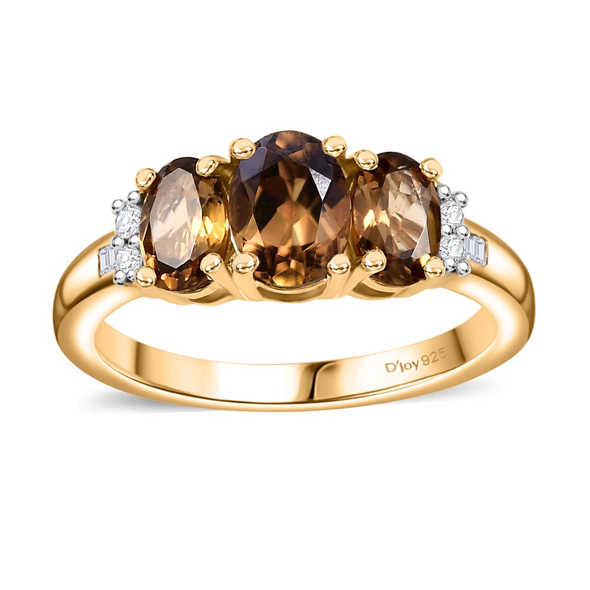 AAA Golden Turkizite and Diamond 2.00 ctw Trinity Ring in 18K Vermeil Yellow Gold Over Sterling Silver (Size 6.0) image number 0