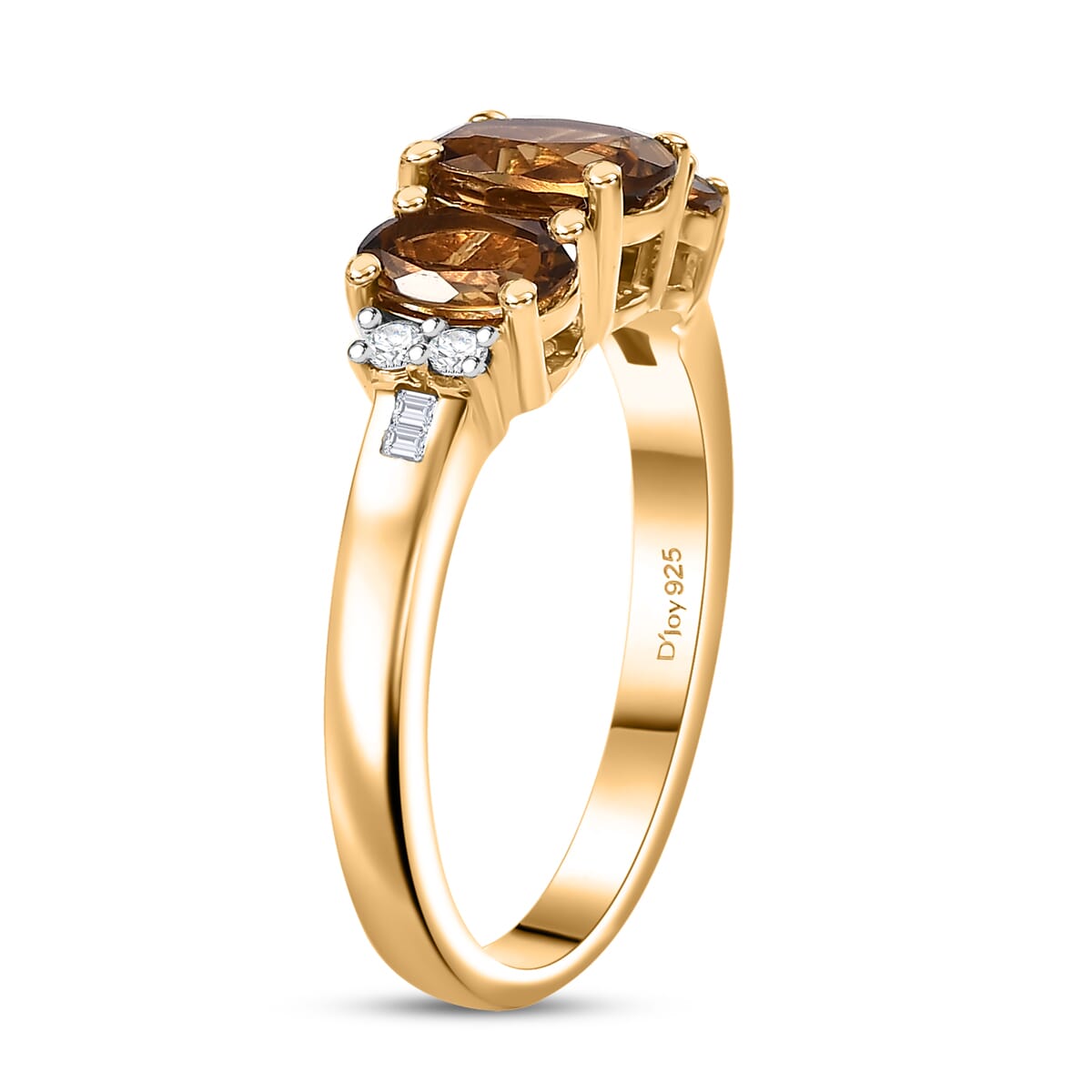 AAA Golden Turkizite and Diamond 2.00 ctw Trinity Ring in 18K Vermeil Yellow Gold Over Sterling Silver (Size 6.0) image number 3
