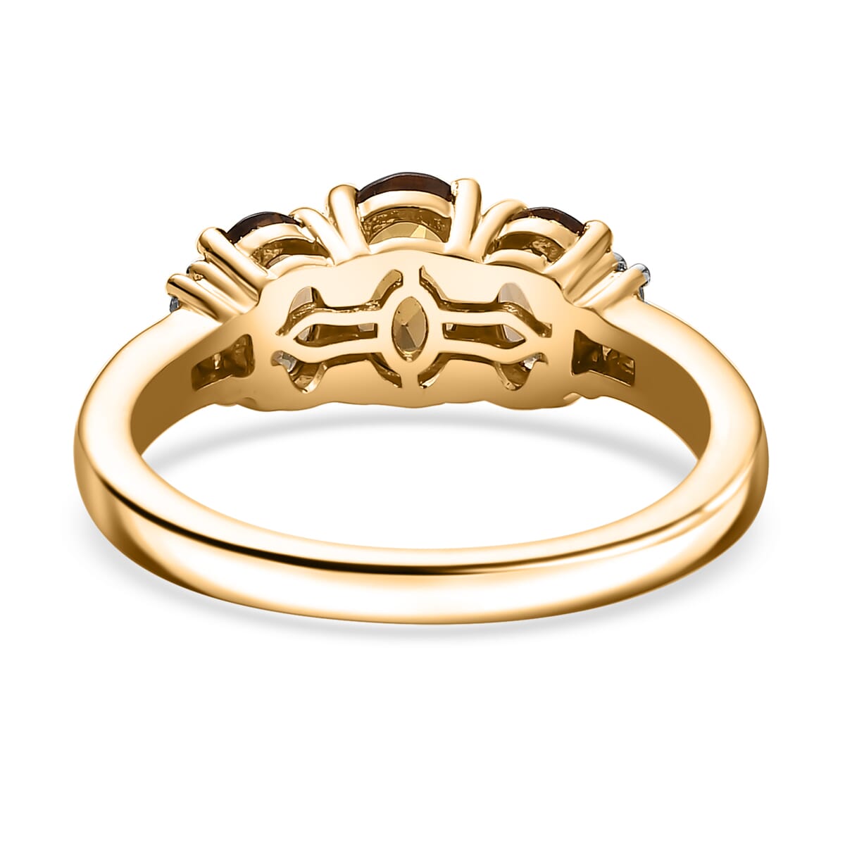 AAA Golden Turkizite and Diamond 2.00 ctw Trinity Ring in 18K Vermeil Yellow Gold Over Sterling Silver (Size 6.0) image number 4