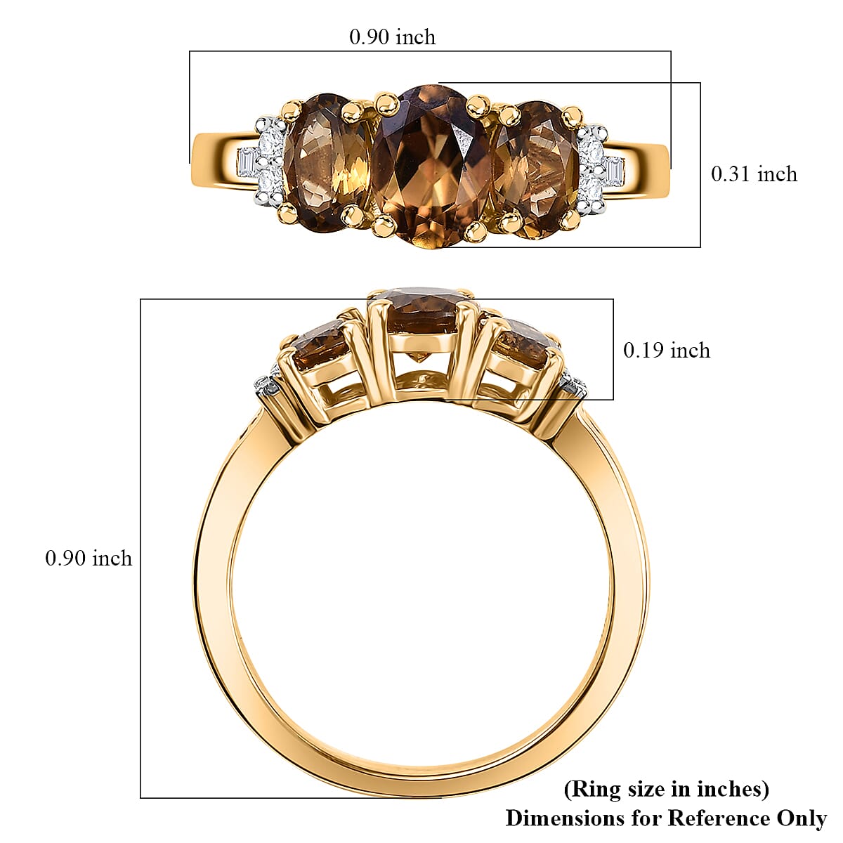 D'Joy AAA Golden Turkizite and Diamond 2.00 ctw Trinity Ring in 18K Vermeil Yellow Gold Over Sterling Silver (Size 8.0) image number 5