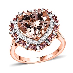 Luxoro AAA Marropino Morganite, Padparadscha Sapphire and Diamond I2 5.90 ctw Radiant Heart Ring in 14K Rose Gold (Size  10.0)