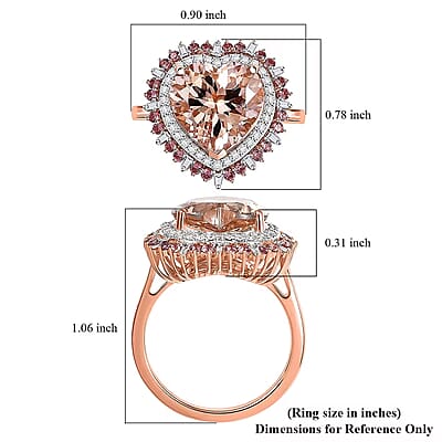 Luxoro AAA Marropino Morganite, Padparadscha Sapphire and Diamond I2 5.90 ctw Radiant Heart Ring in 14K Rose Gold (Size  11.0)