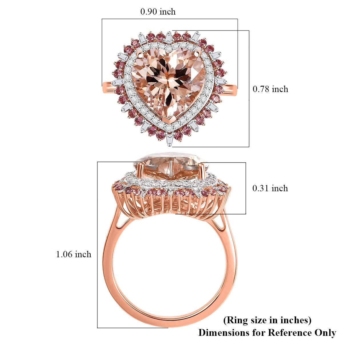 Luxoro AAA Morganite, Padparadscha Sapphire and White Diamond I2 5.70 ctw Solitaire Ring in 14K Rose Gold (Size 6.0) image number 5
