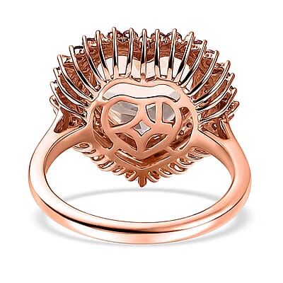 Luxoro AAA Marropino Morganite, Padparadscha Sapphire and Diamond I2 5.90 ctw Radiant Heart Ring in 14K Rose Gold (Size  7.0)