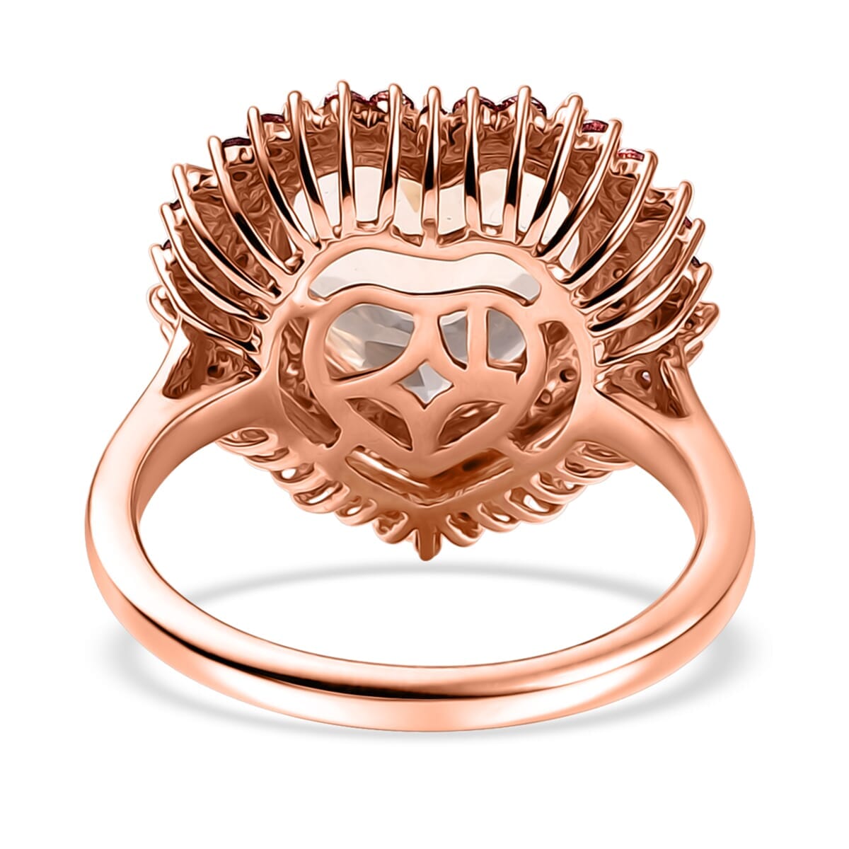 Luxoro AAA Marropino Morganite, Padparadscha Sapphire and Diamond I2 5.90 ctw Radiant Heart Ring in 14K Rose Gold (Size  8.5) image number 4