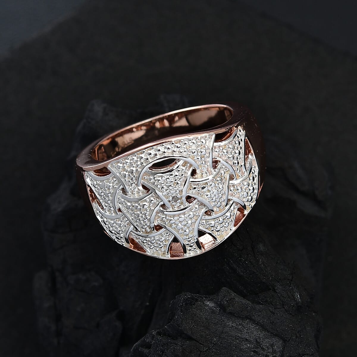 Karis Diamond Accent Fancy Ring in 18K RG Plated and Platinum Bond (Size 9.0) image number 1