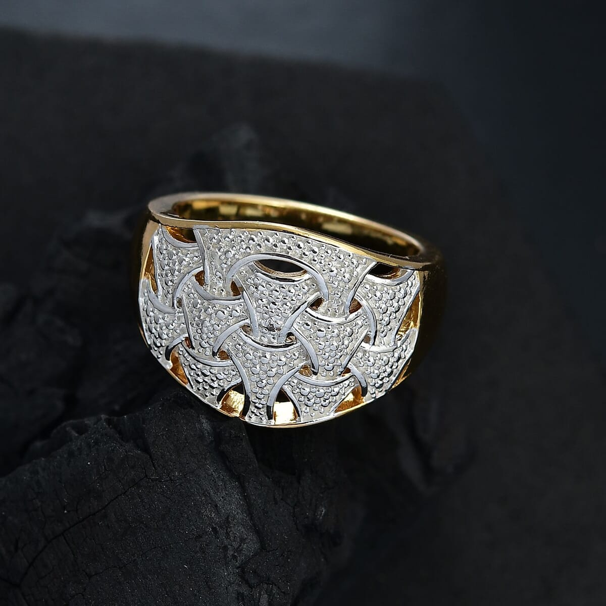 Karis Diamond Accent Fancy Ring in 18K YG Plated and Platinum Bond (Size 5.0) image number 1
