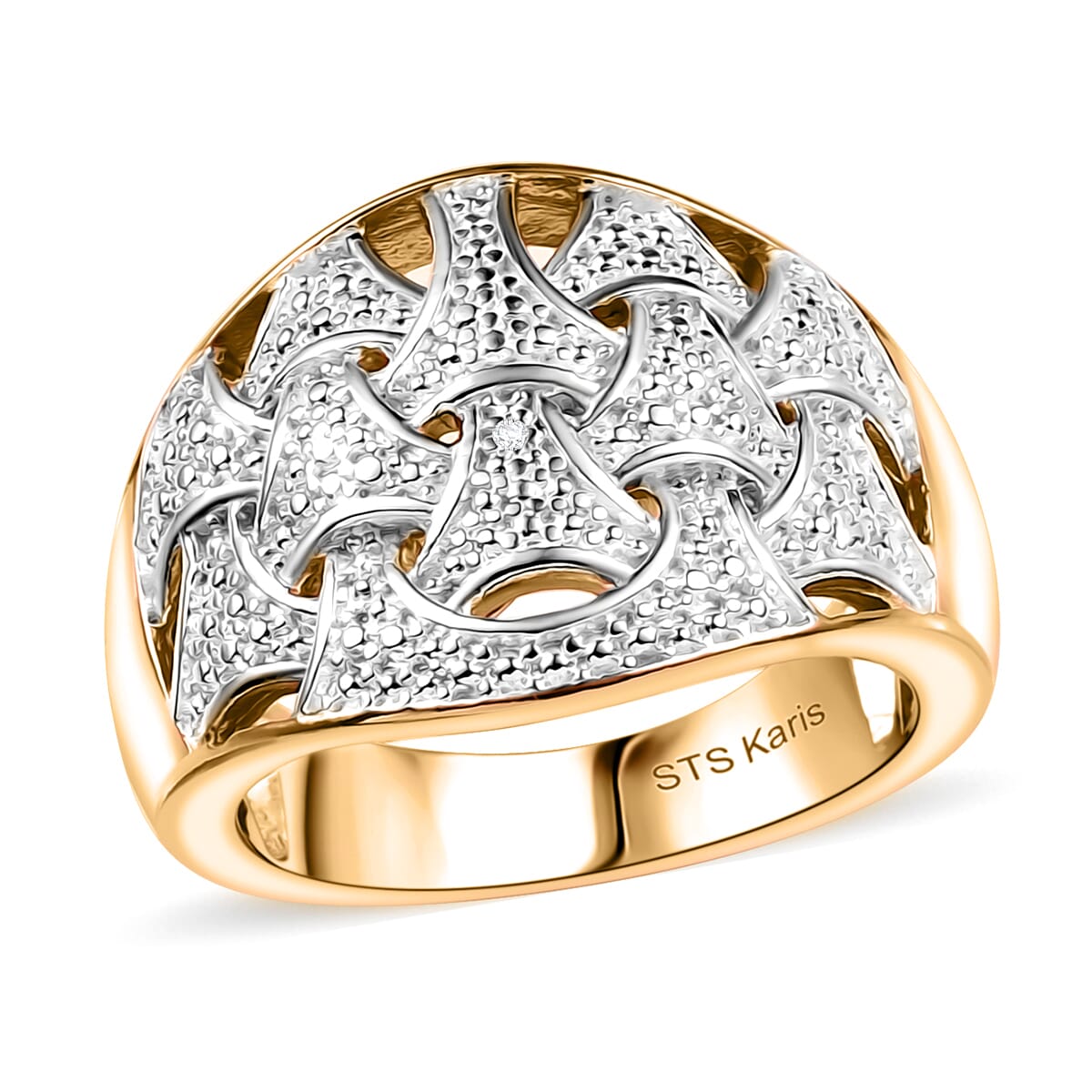 Karis Diamond Accent Fancy Ring in 18K YG Plated and Platinum Bond (Size 8.0) image number 0