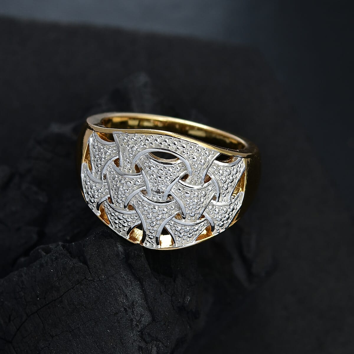 Karis Diamond Accent Fancy Ring in 18K YG Plated and Platinum Bond (Size 8.0) image number 1