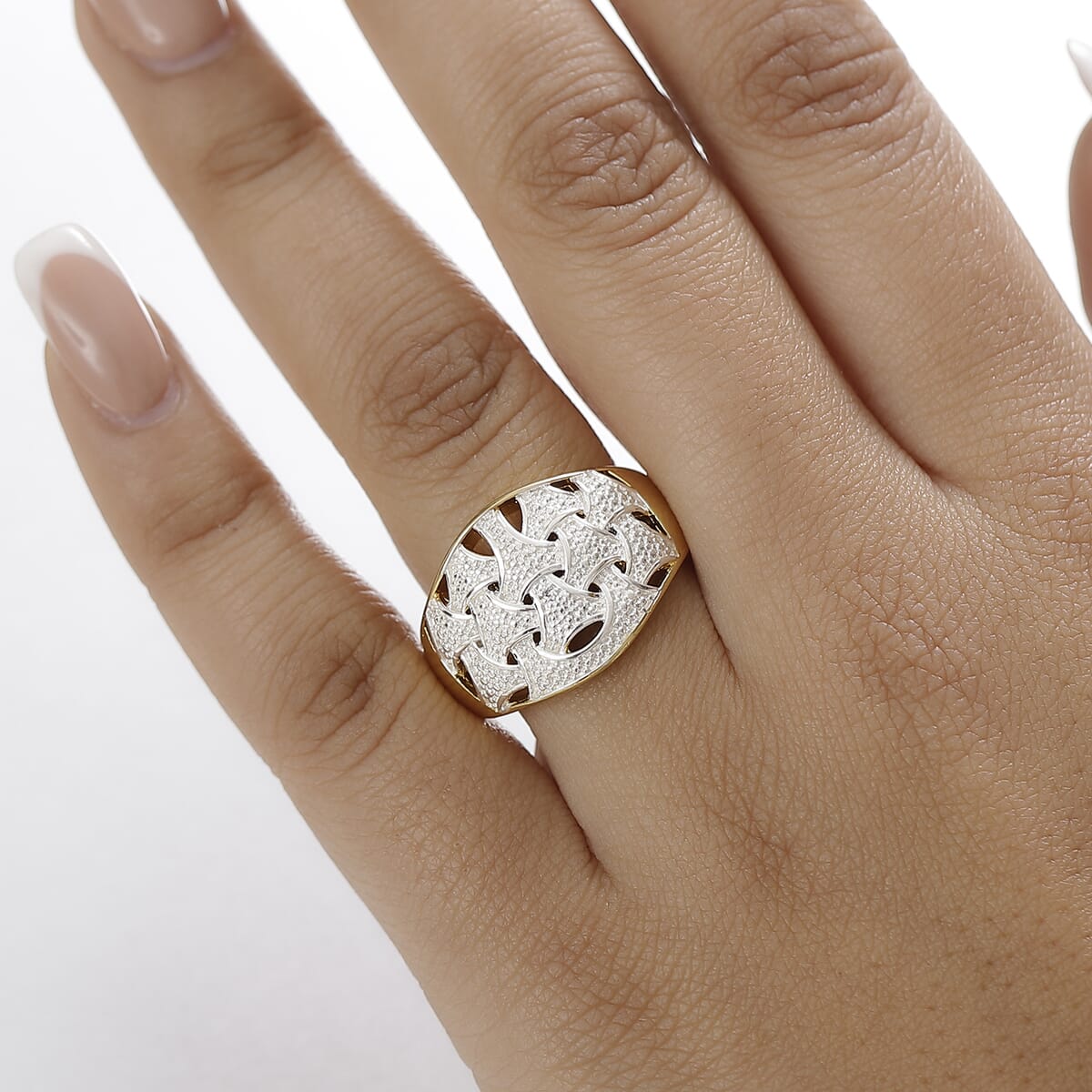 Karis Diamond Accent Fancy Ring in 18K YG Plated and Platinum Bond (Size 8.0) image number 2