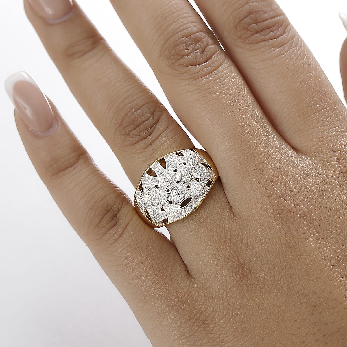 Karis Diamond Accent Fancy Ring in 18K YG Plated and Platinum Bond (Size 9.0) image number 2