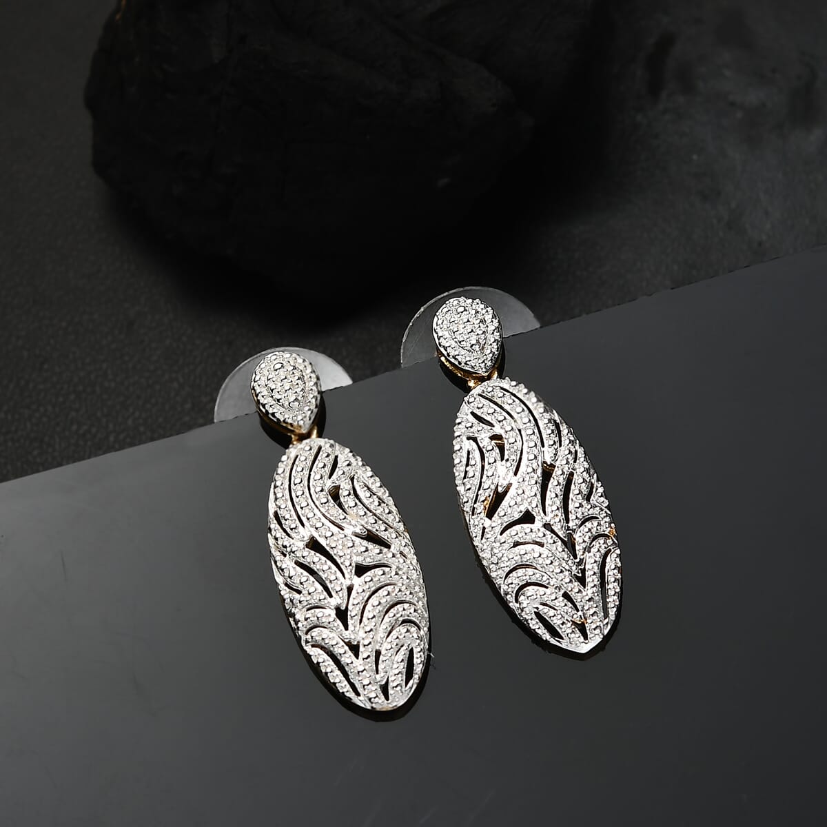 Karis Diamond Accent Oval Shape Earrings in 18K YG Plated and Platinum Bond image number 1