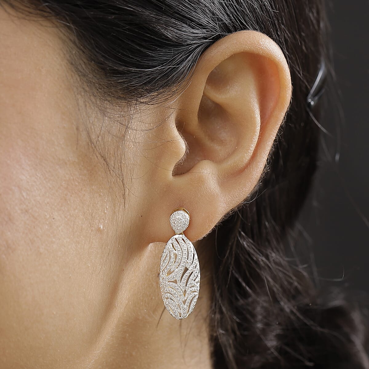 Karis Diamond Accent Oval Shape Earrings in 18K YG Plated and Platinum Bond image number 2