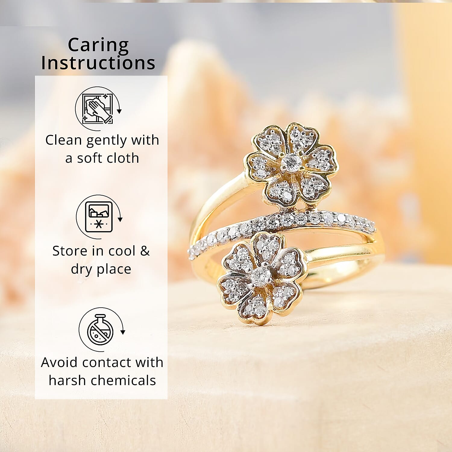 Luxuriant Lab Grown Diamond G-H, SI 0.50 ctw Blooming Flower Ring in 18K Vermeil Yellow Gold Over Sterling Silver (Size 10.0)