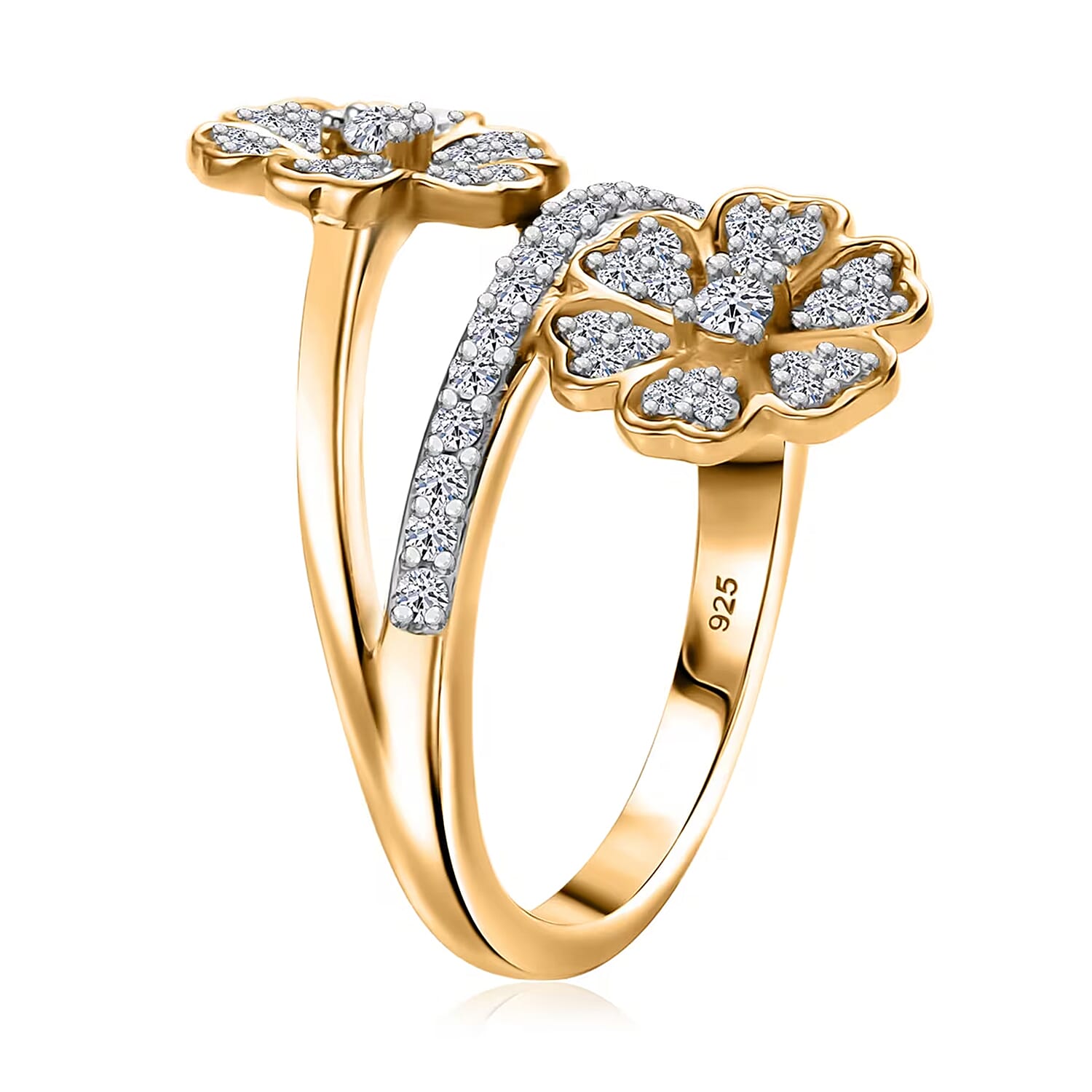 Luxuriant Lab Grown Diamond G-H, SI 0.50 ctw Blooming Flower Ring in 18K Vermeil Yellow Gold Over Sterling Silver (Size 10.0)