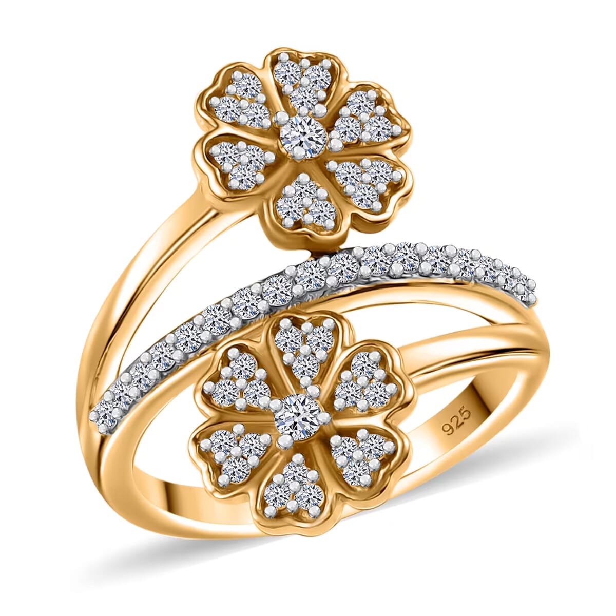 Luxuriant Lab Grown Diamond G-H, SI 0.50 ctw Blooming Flower Ring in 18K Vermeil Yellow Gold Over Sterling Silver (Size 8.0) image number 0