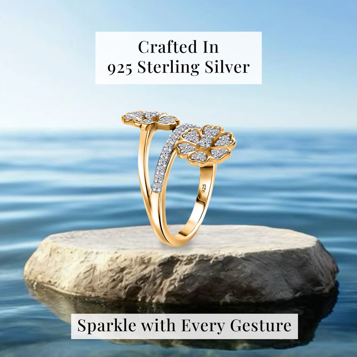 Luxuriant Lab Grown Diamond G-H, SI 0.50 ctw Blooming Flower Ring in 18K Vermeil Yellow Gold Over Sterling Silver (Size 8.0) image number 2