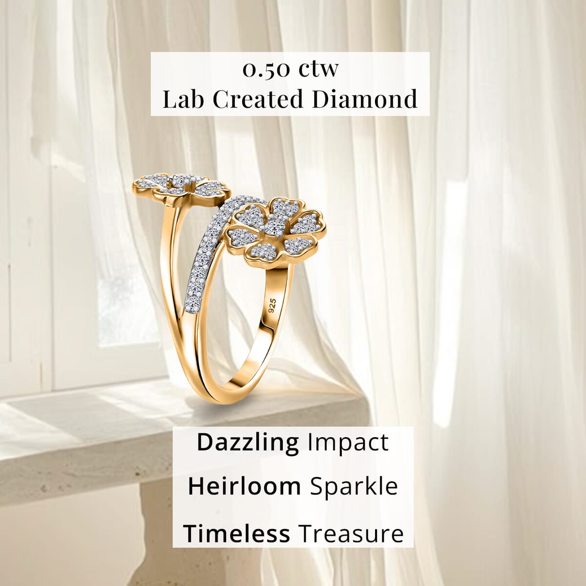 Luxuriant Lab Grown Diamond G-H, SI 0.50 ctw Blooming Flower Ring in 18K Vermeil Yellow Gold Over Sterling Silver (Size 8.0) image number 4