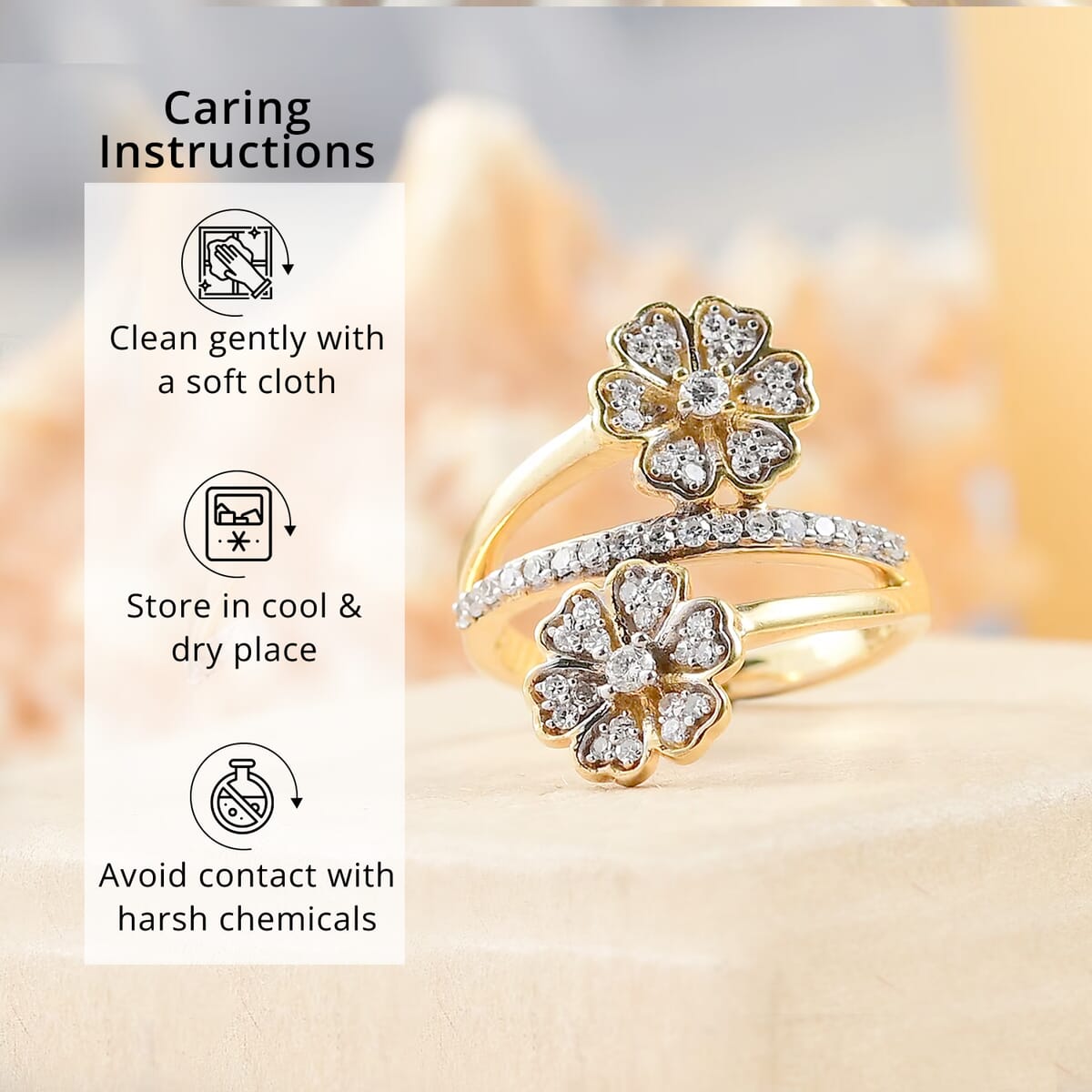 Luxuriant Lab Grown Diamond G-H, SI 0.50 ctw Blooming Flower Ring in 18K Vermeil Yellow Gold Over Sterling Silver (Size 8.0) image number 6