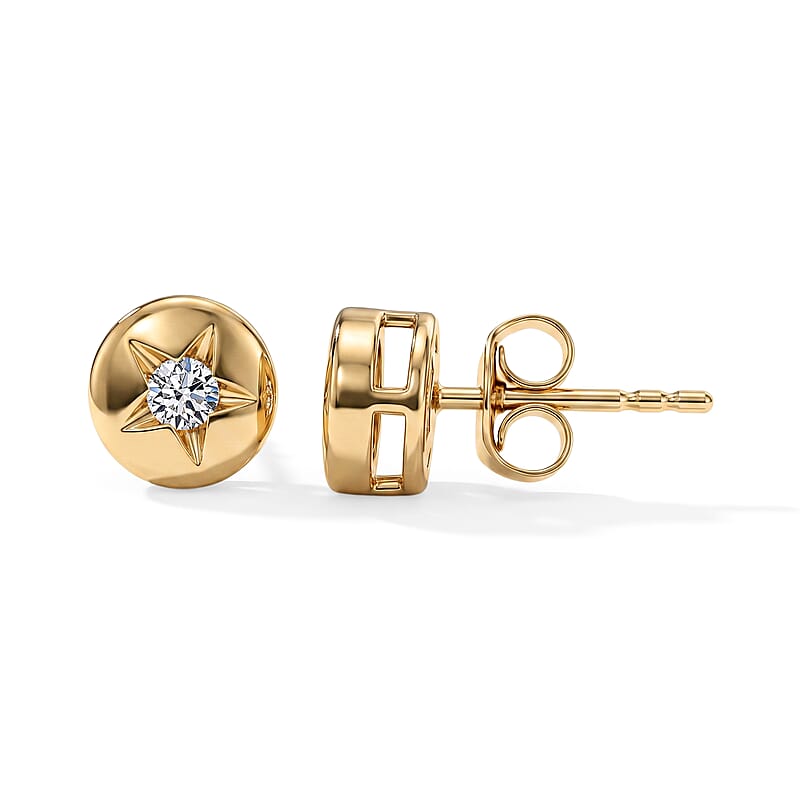 Luxuriant Lab Grown Diamond G-H, SI 0.20 ctw Celestial Stud Earring in 18K Vermeil Yellow Gold Over Sterling Silver