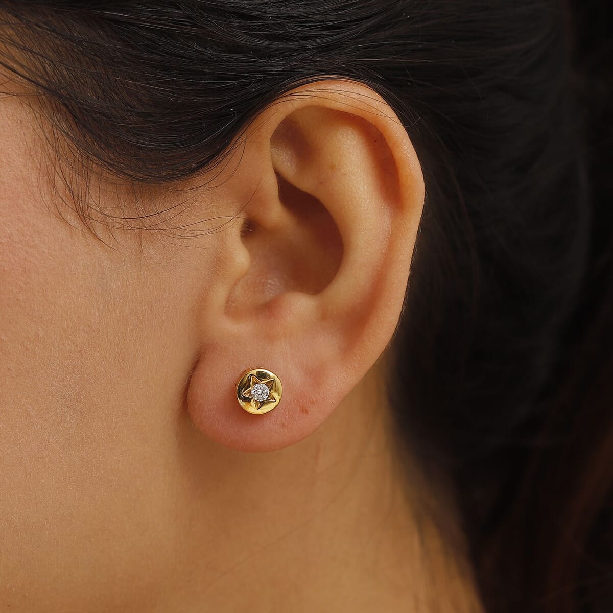Luxuriant Lab Grown Diamond G-H, SI 0.20 ctw Celestial Stud Earring in 18K Vermeil Yellow Gold Over Sterling Silver image number 2