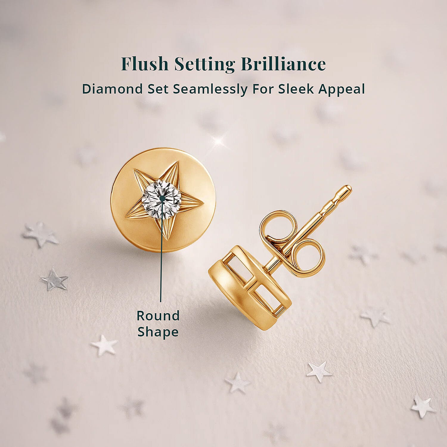 Luxuriant Lab Grown Diamond G-H, SI 0.20 ctw Celestial Stud Earring in 18K Vermeil Yellow Gold Over Sterling Silver