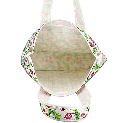White with Red Floral Hand Stitched Kantha Cotton Tote Bag