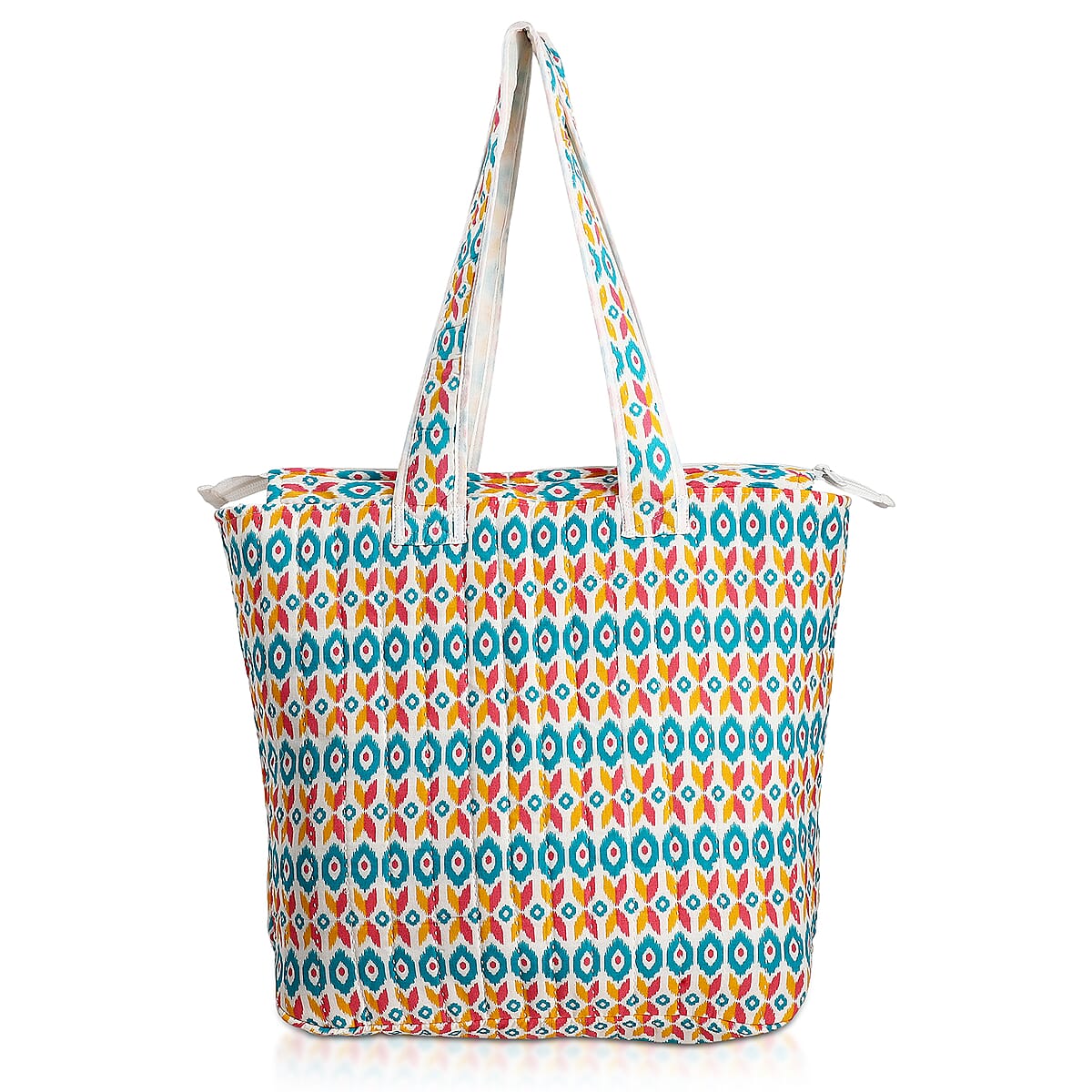 White Ikat Pattern Hand Stitched Kantha Cotton Tote Bag image number 0