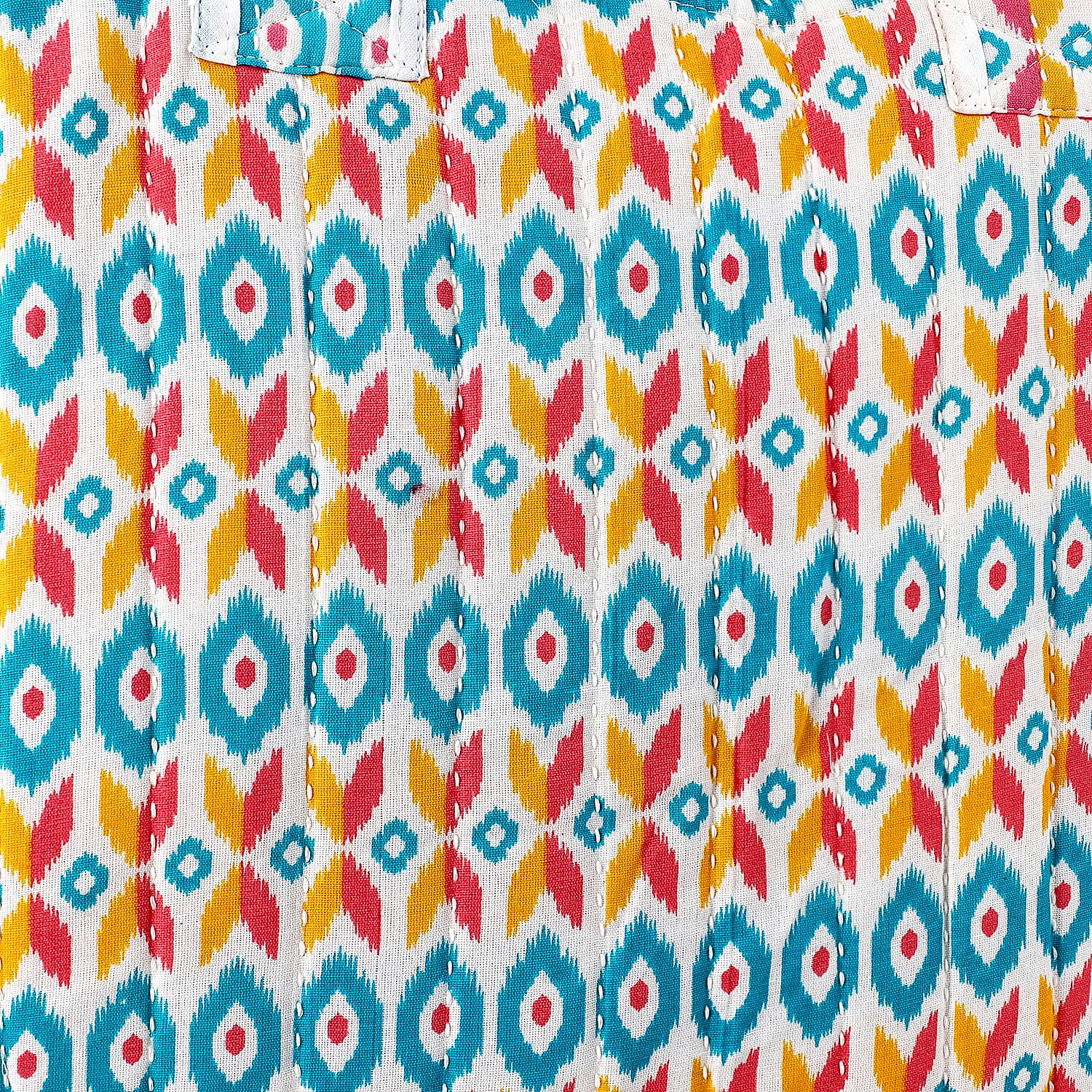 White Ikat Pattern Hand Stitched Kantha Cotton Tote Bag