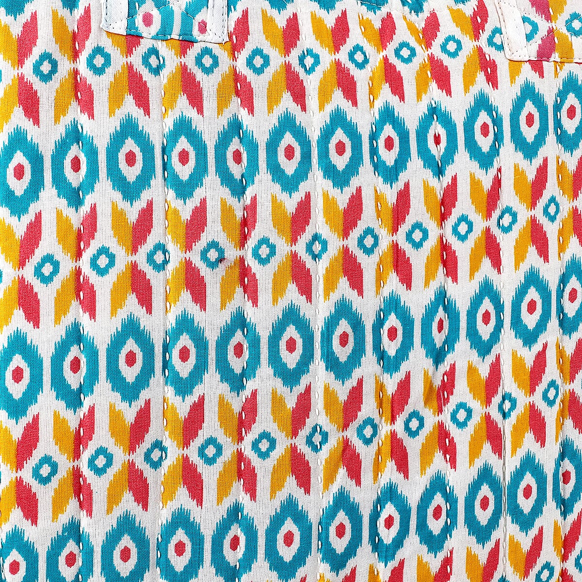 White Ikat Pattern Hand Stitched Kantha Cotton Tote Bag image number 8