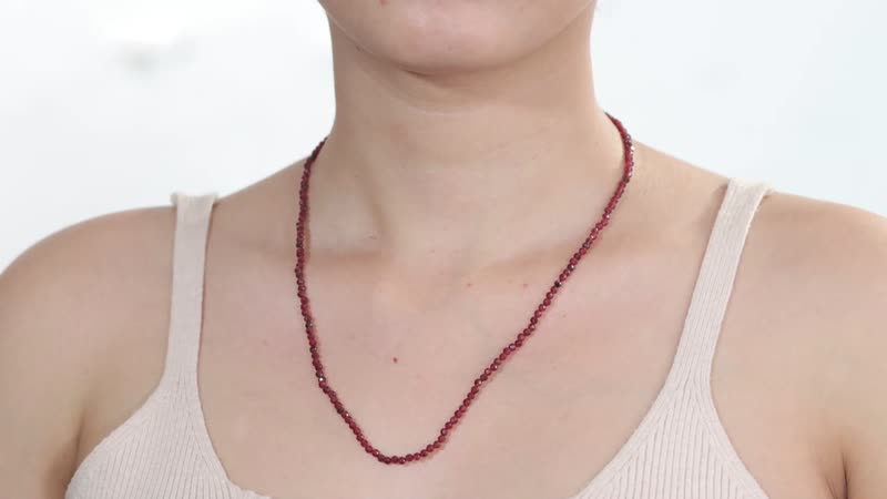 Mozambique Garnet 50.00 ctw Beaded Necklace in Stainless Steel 20 Inches