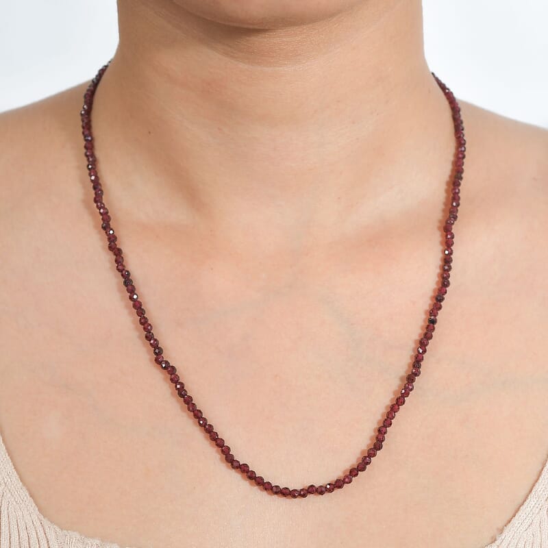 Mozambique Garnet 50.00 ctw Beaded Necklace in Stainless Steel 20 Inches