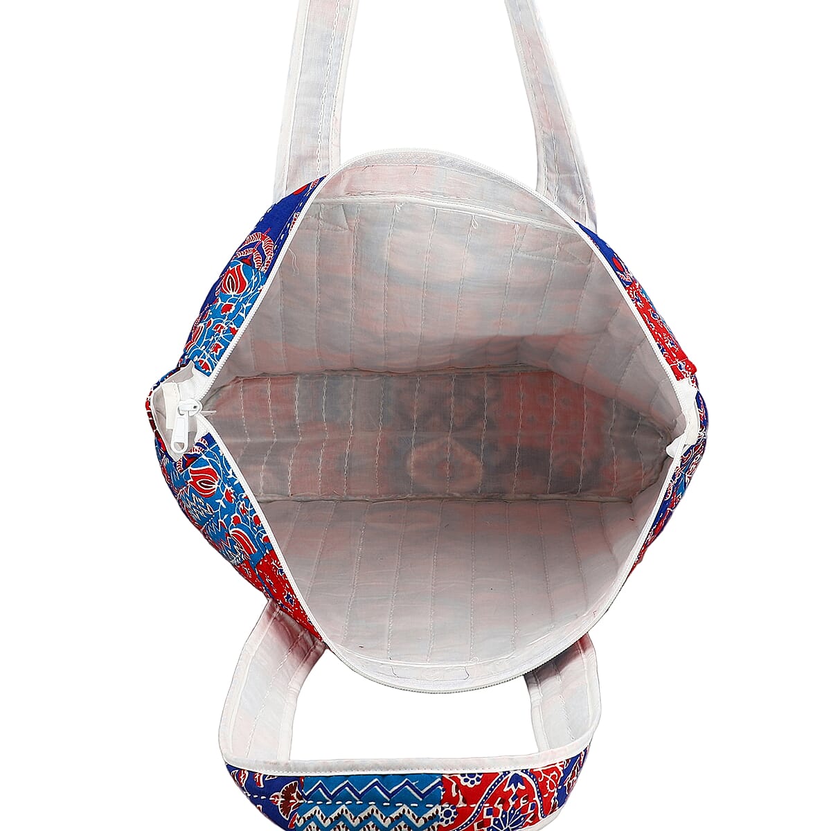 Multi Color Block Pattern Hand Stitched Kantha Cotton Tote Bag image number 6