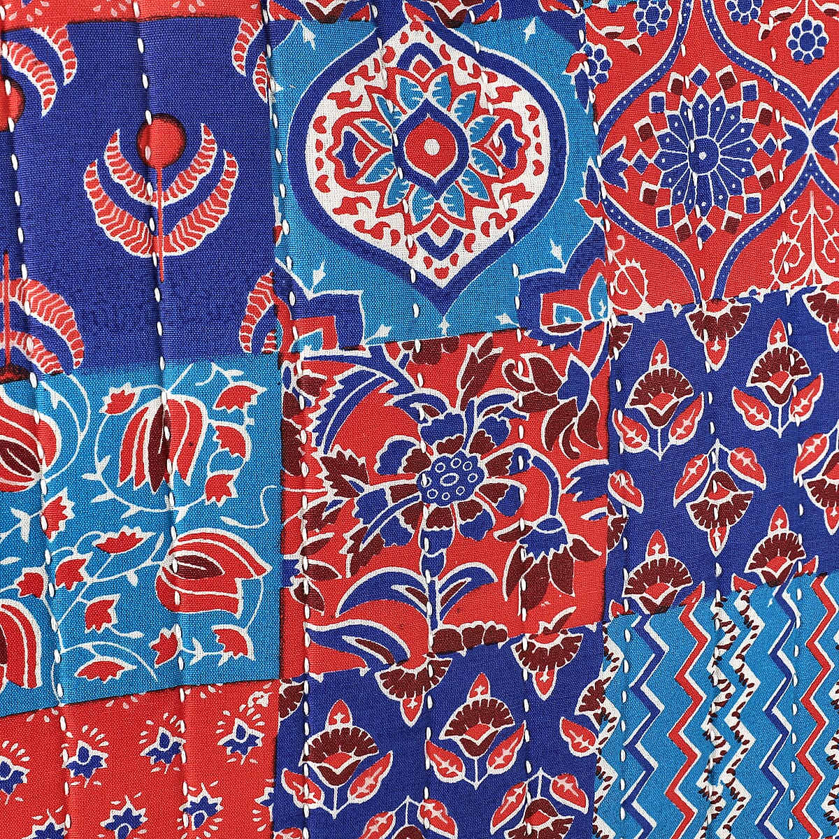Multi Color Block Pattern Hand Stitched Kantha Cotton Tote Bag image number 8