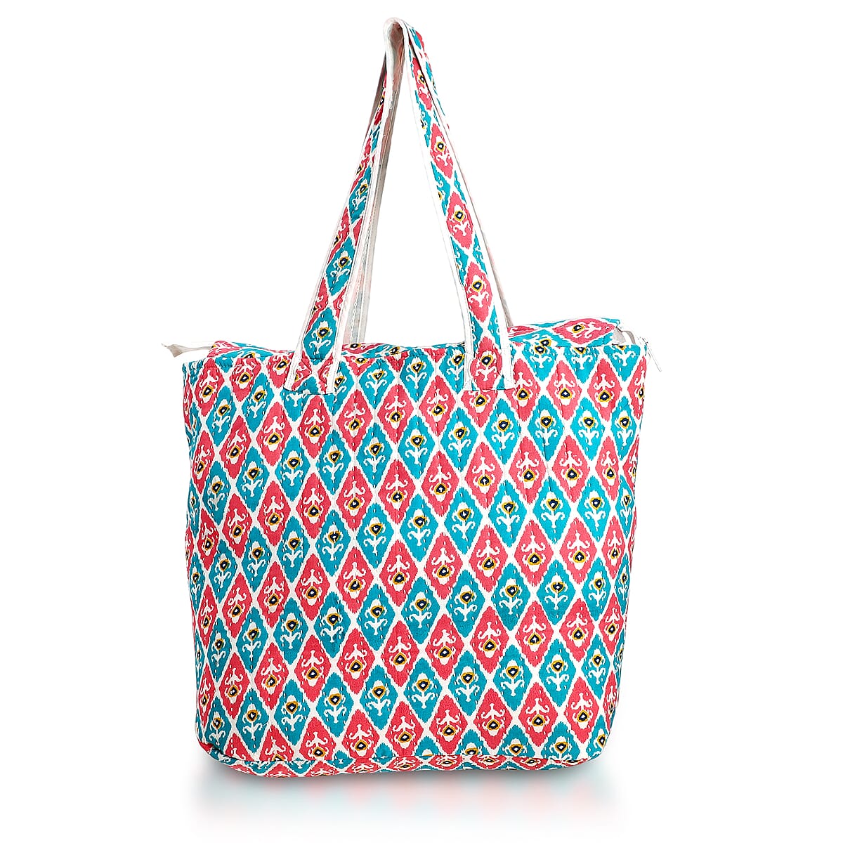 Multi Color Ikat Pattern Hand Stitched Kantha Cotton Tote Bag image number 0