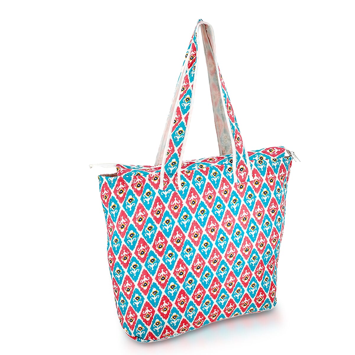 Multi Color Ikat Pattern Hand Stitched Kantha Cotton Tote Bag image number 4