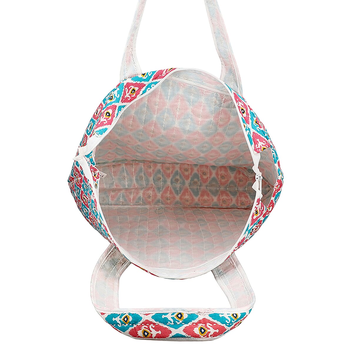 Multi Color Ikat Pattern Hand Stitched Kantha Cotton Tote Bag image number 6