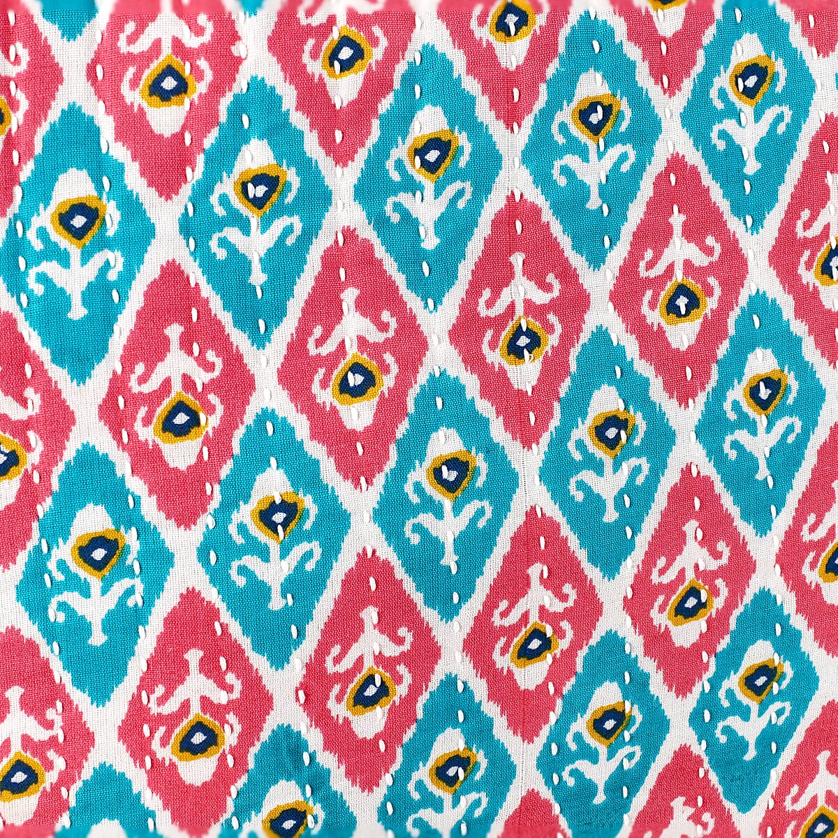 Multi Color Ikat Pattern Hand Stitched Kantha Cotton Tote Bag image number 8