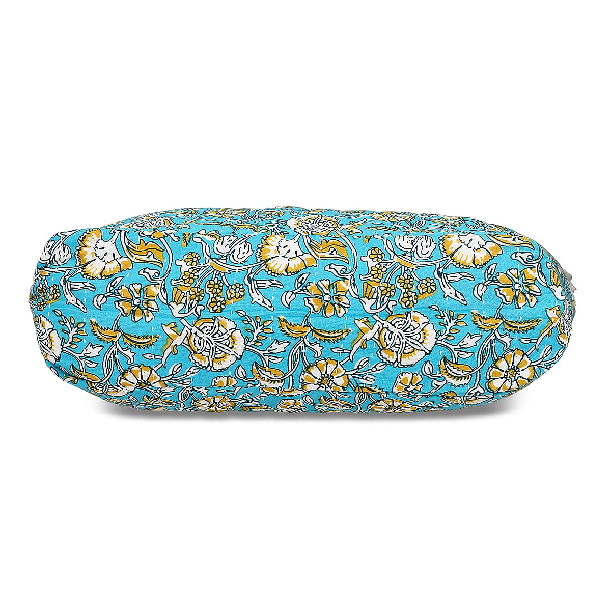Blue Floral and Leaves Pattern Hand Stitched Kantha Cotton Tote Bag image number 5