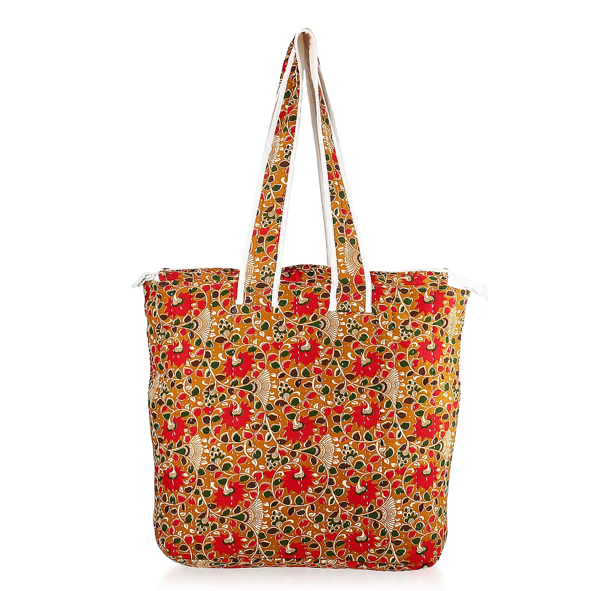 Red Natural Vine Pattern Hand Stitched Kantha Cotton Tote Bag image number 0