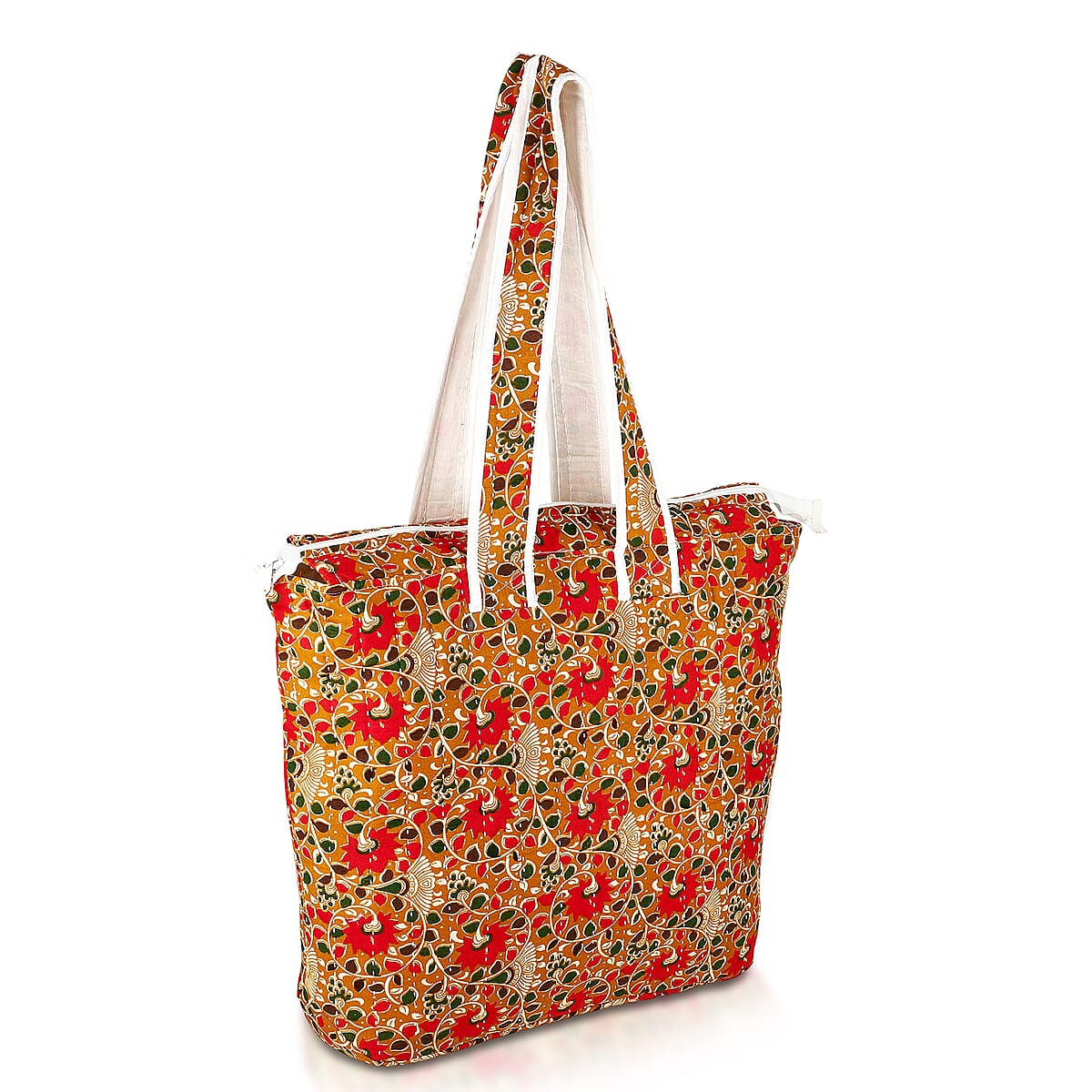 Red Natural Vine Pattern Hand Stitched Kantha Cotton Tote Bag image number 4